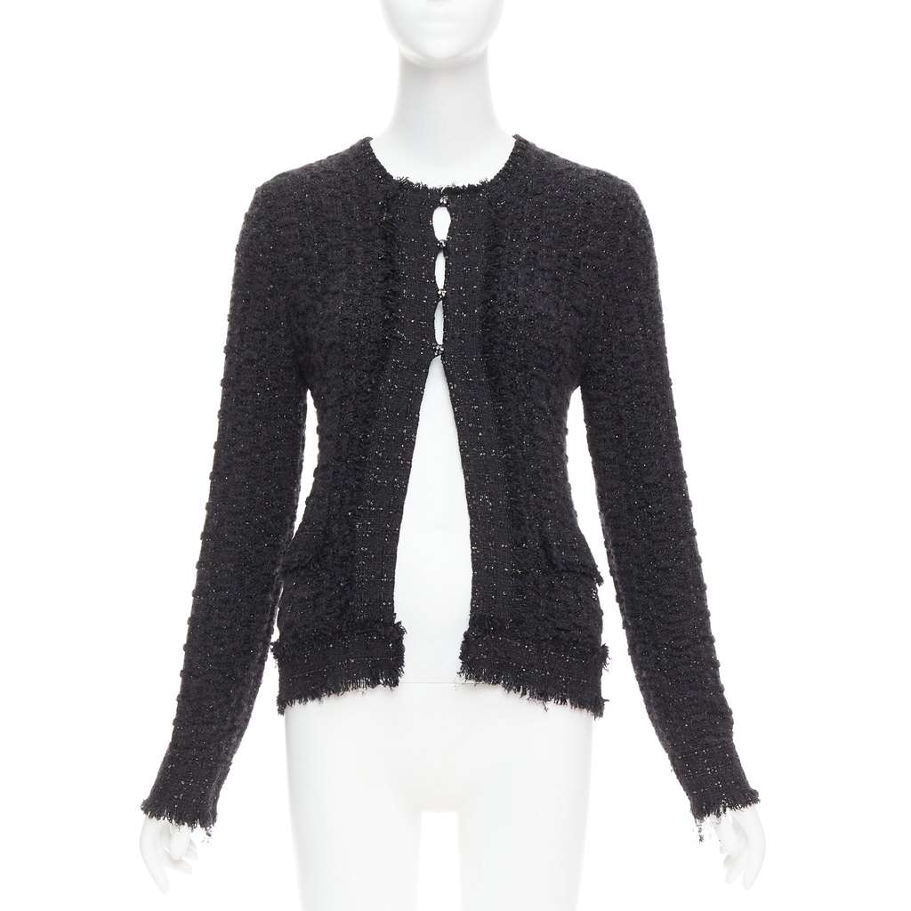 Chanel Metallic Tweed Cardigan Black Viscose Very good - Front View