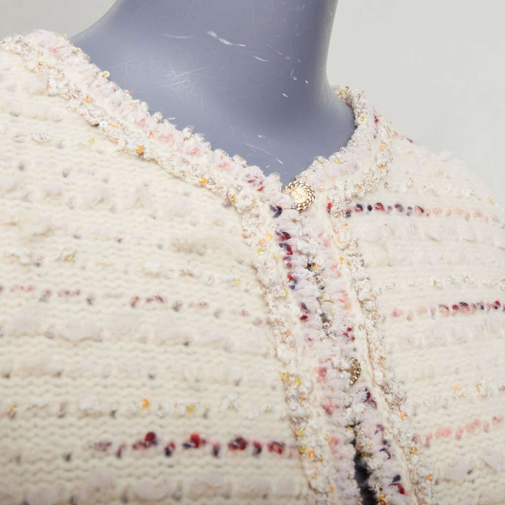 Chanel Boucle Tweed Cardigan Beige Wool Very good - Back View
