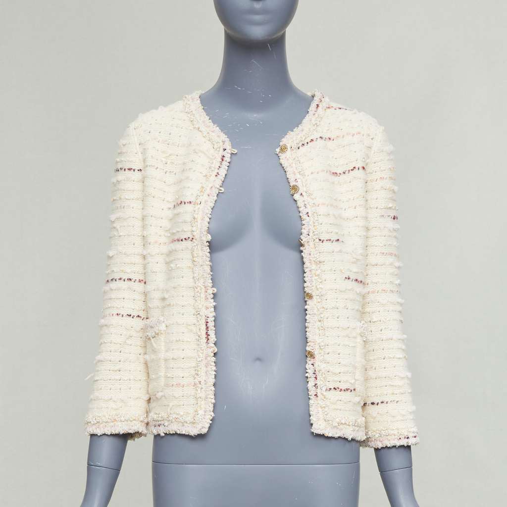 Chanel Boucle Tweed Cardigan Beige Wool Very good - Inside View