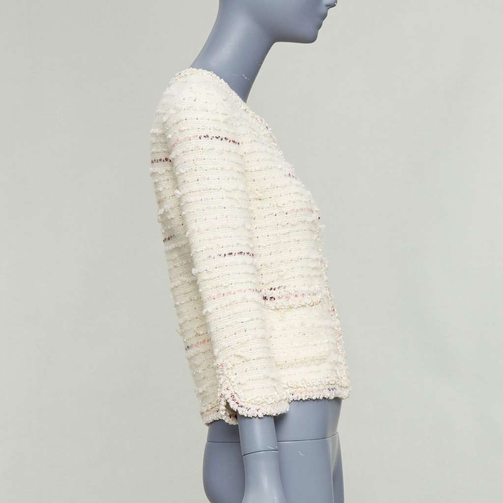 Chanel Boucle Tweed Cardigan Beige Wool Very good - Box View