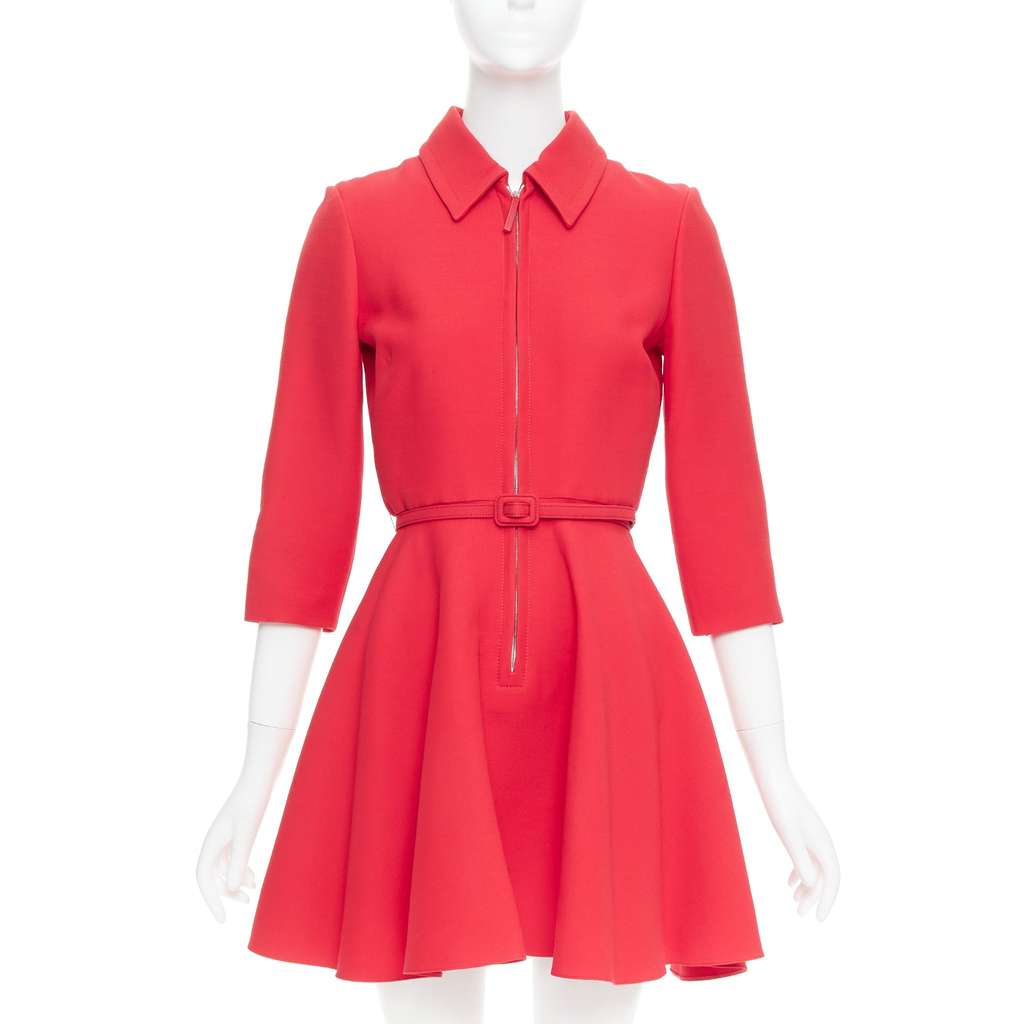 Dior Half Zip Flare Dress Red Wool Very good - Front View