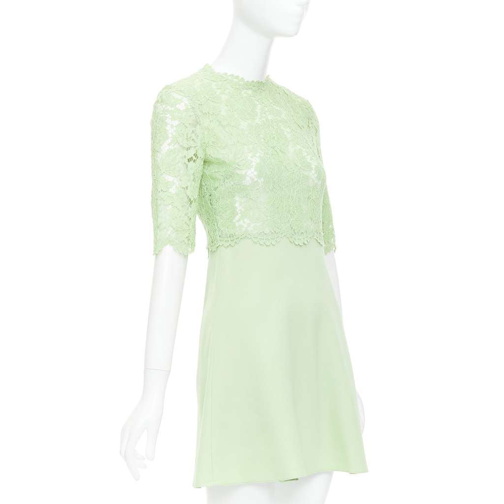 Valentino Garavani Lace Bodice Dress Green Cotton Good - Inside View