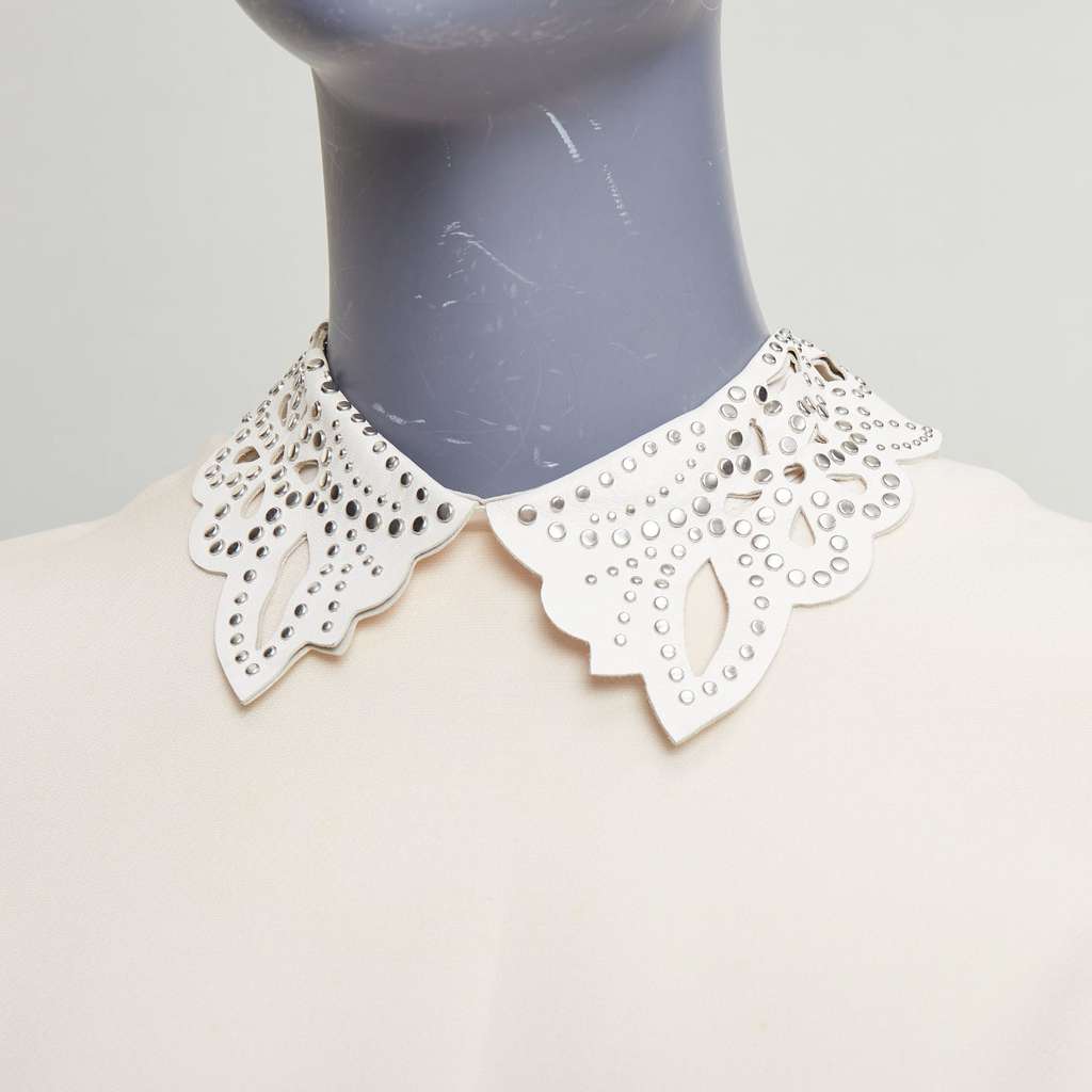 Valentino Studded Collar Dress Beige Wool Good - Back View