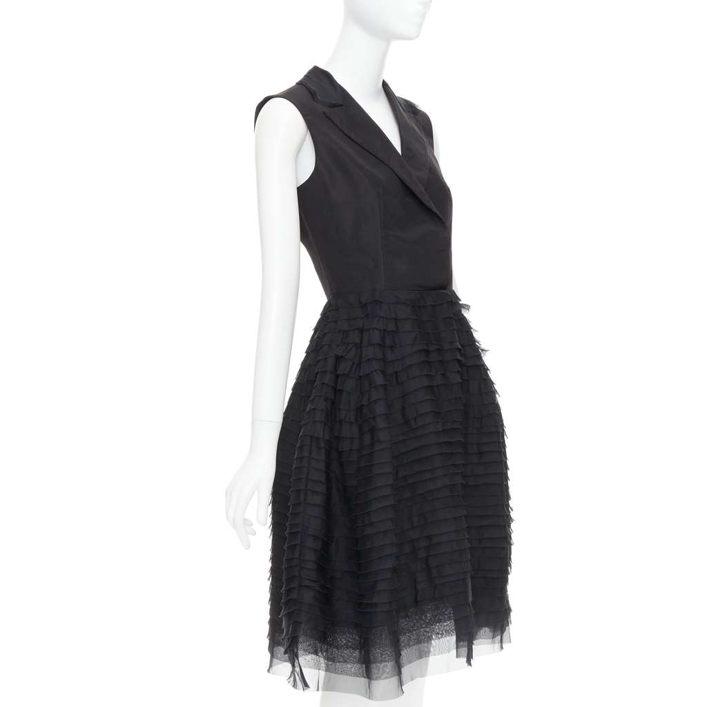 Oscar De La Renta Tiered Puff Dress Black Silk Good - Inside View