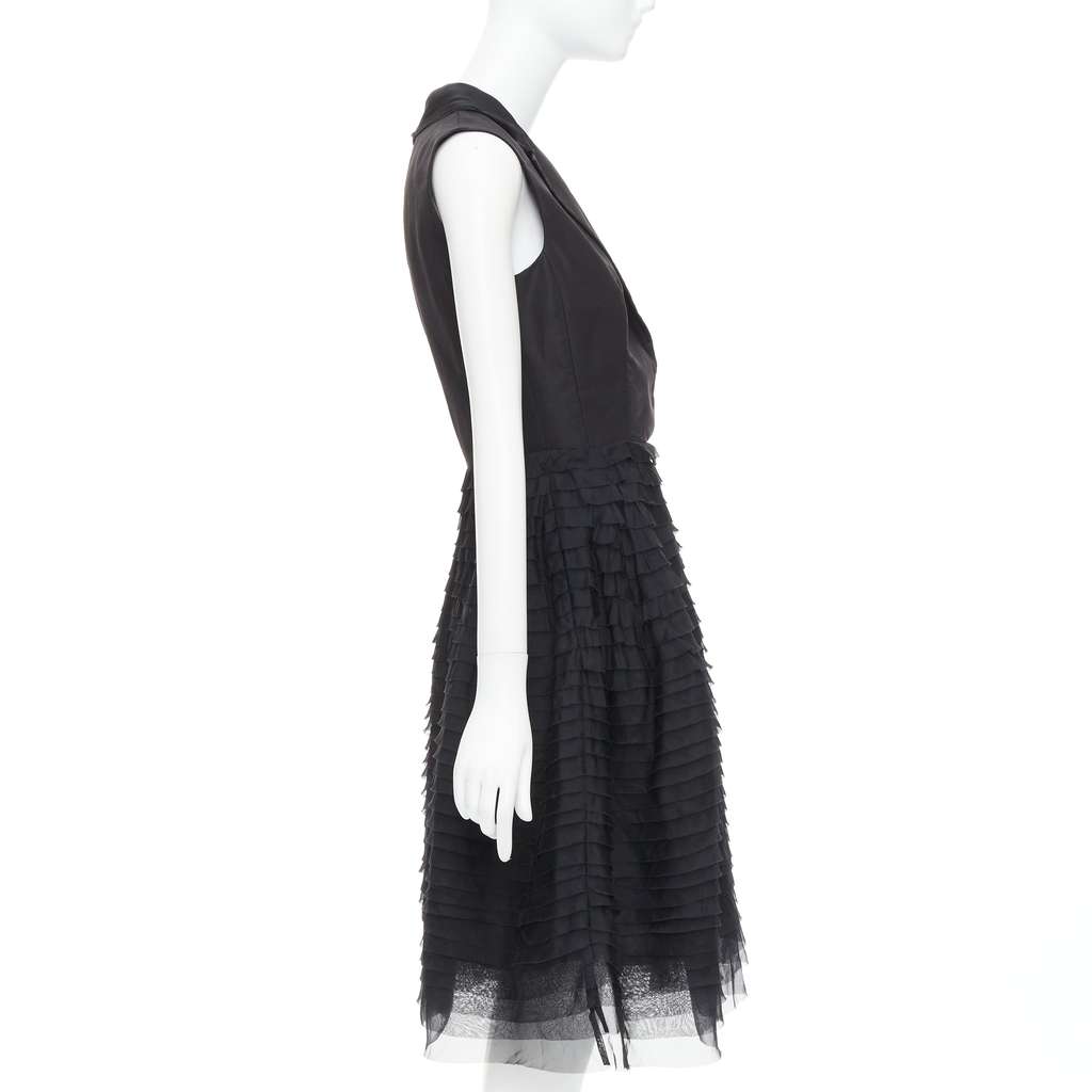 Oscar De La Renta Tiered Puff Dress Black Silk Good - Model View