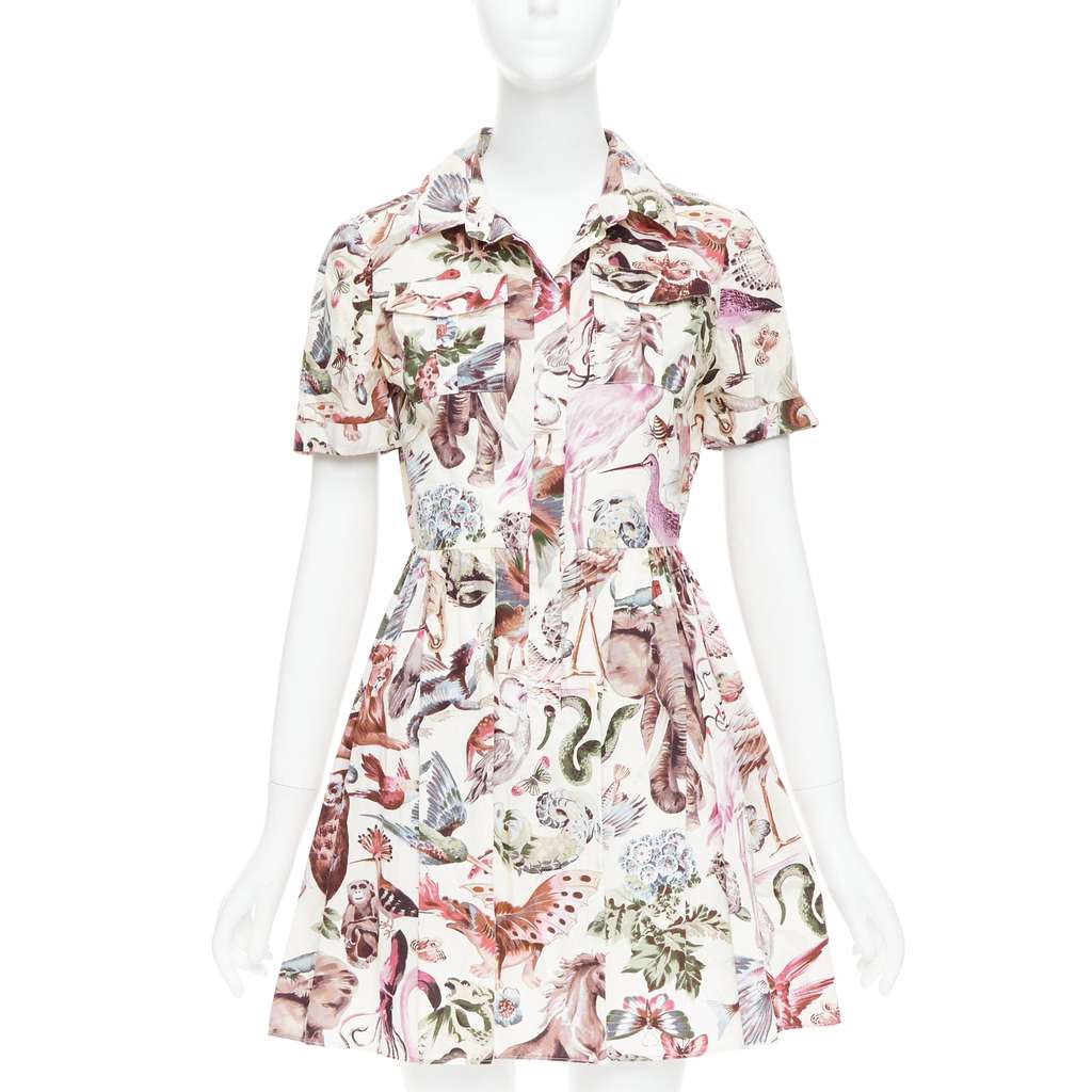 Valentino Garavani Animal Safari Dress Beige Silk Fair condition - Front View