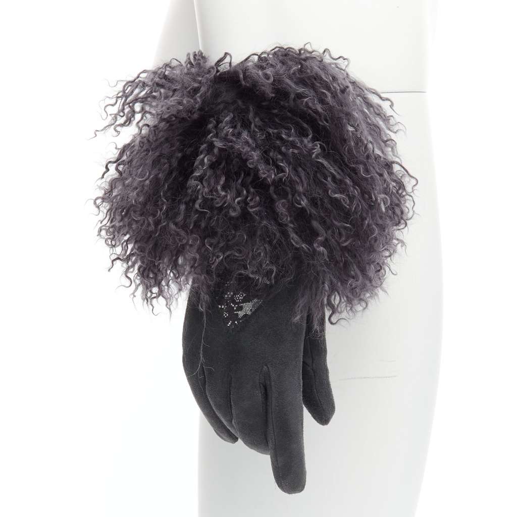 Christian Dior Yellow Cutout Gloves Grey Leather Good - Front View