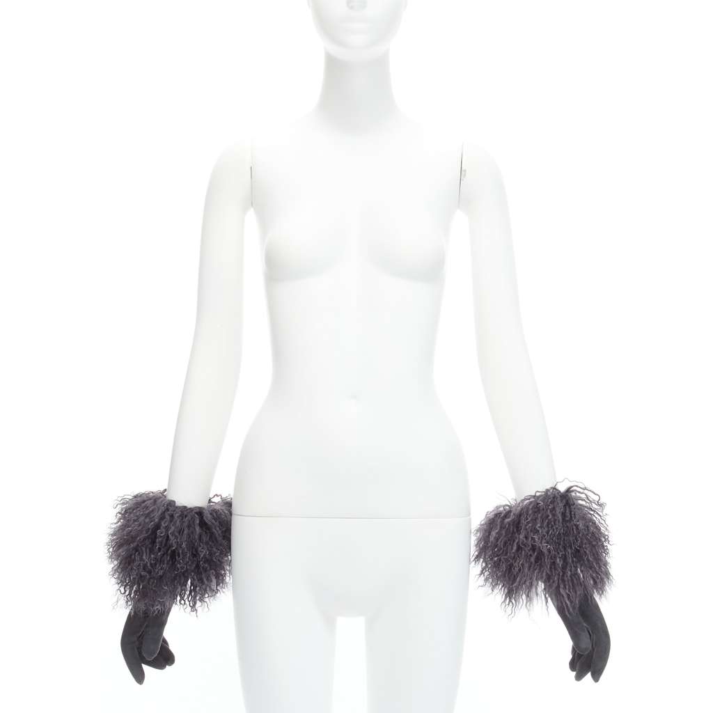 Christian Dior Yellow Cutout Gloves Grey Leather Good - Back View