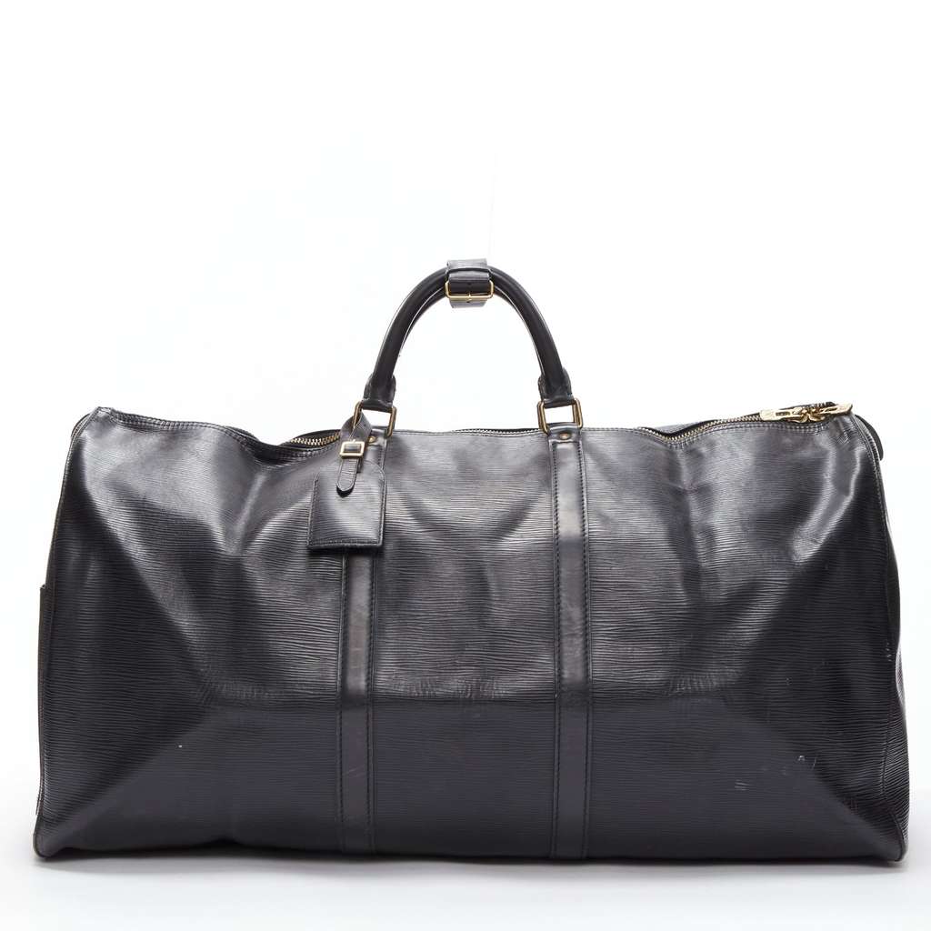 Louis Vuitton Keepall 60 Black Leather Fair - Front View