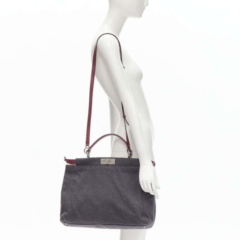 Fendi Scaled Evening Clutch Grey Wool Never worn - Back View