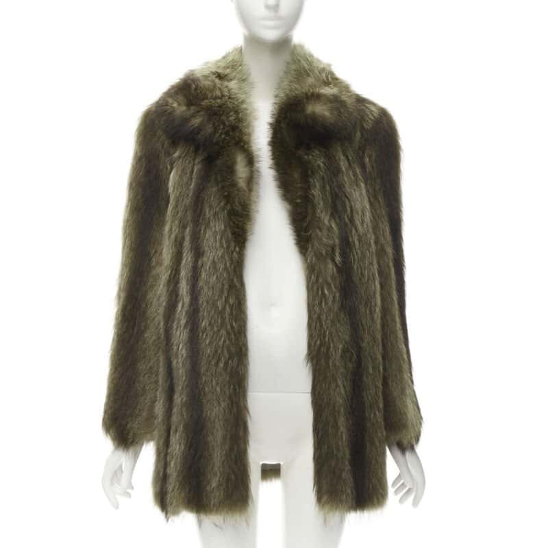Unsigned Black Gold Trim Bomber Brown Fur Very good - Front View