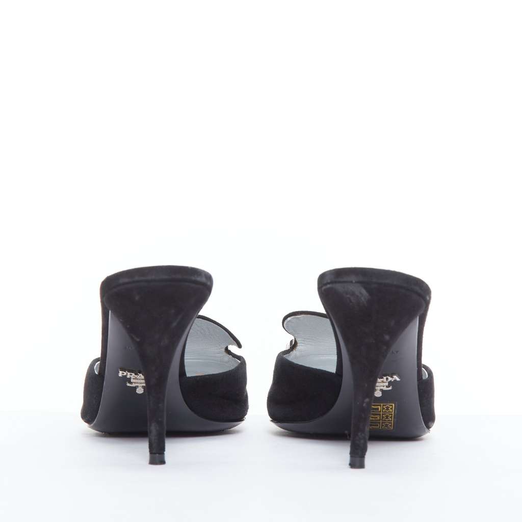 Prada Crystal Buckle Mules Black Suede Fair condition - Box View