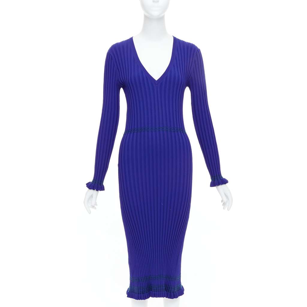 Altuzarra Ribbed Bodycon Dress Blue Viscose Good - Front View