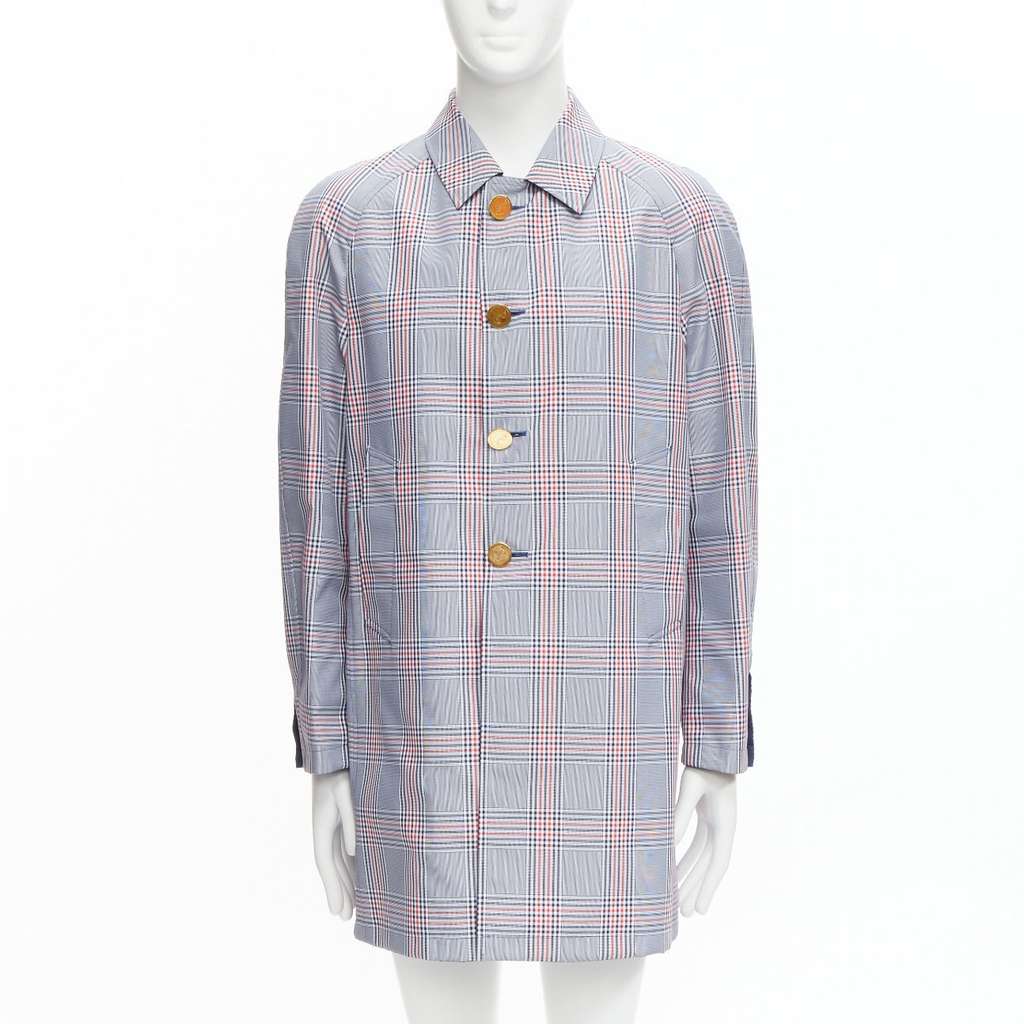 Thom Browne Grey Houndstooth Long Coat Navy Cotton Very good - Front View