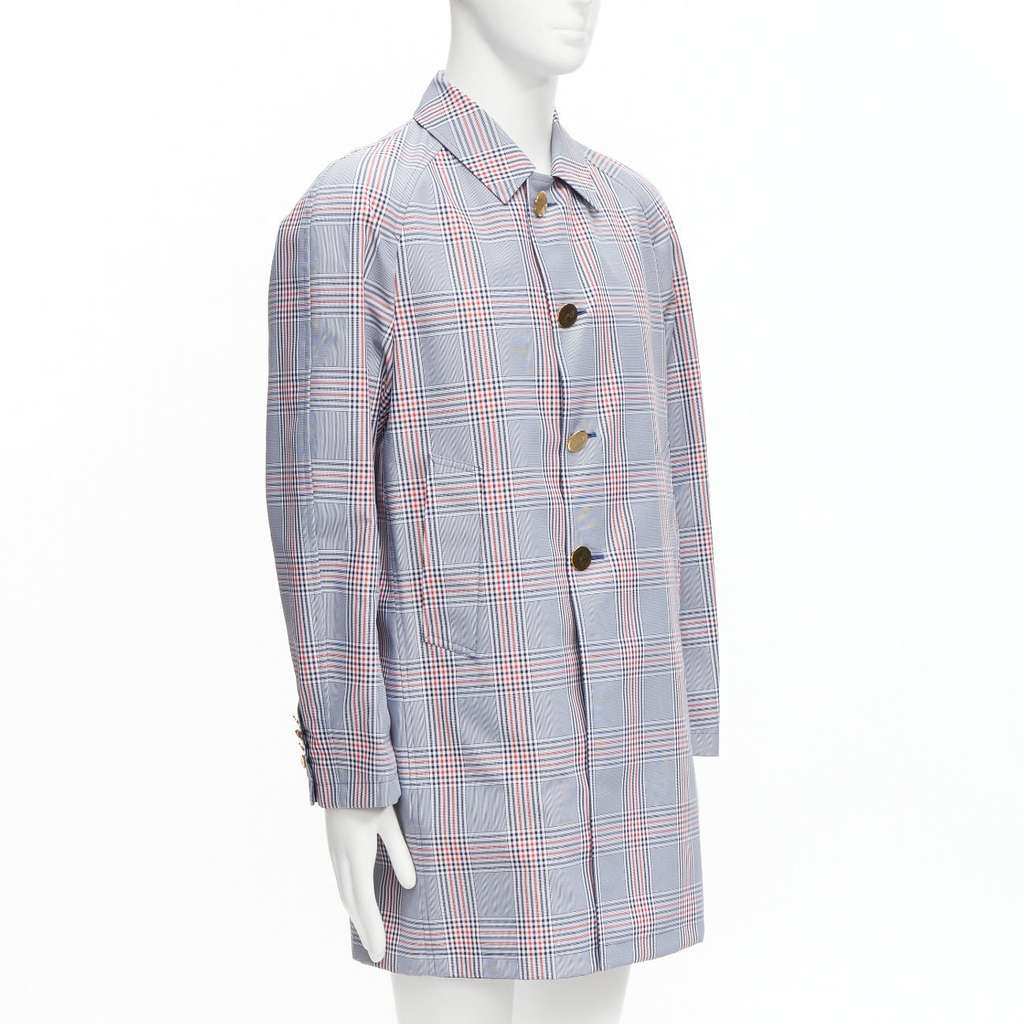 Thom Browne Grey Houndstooth Long Coat Navy Cotton Very good - Model View