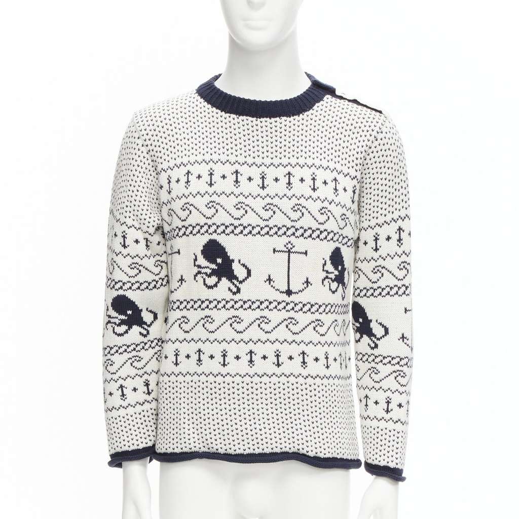 Thom Browne Octopus Intarsia Sweater Beige Cotton Good - Front View