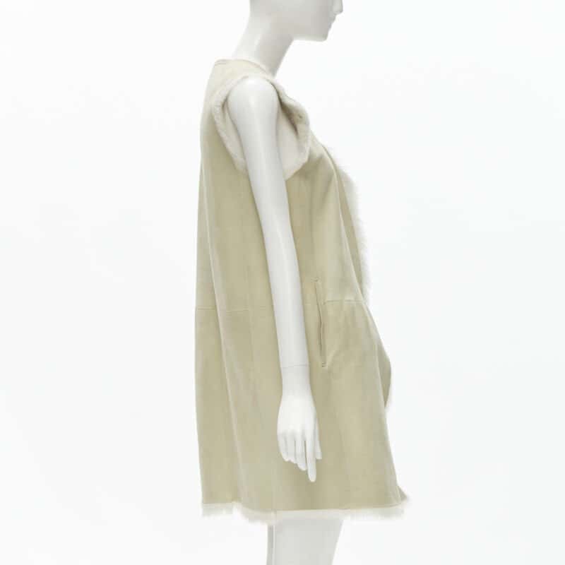 Theory Beige Shearling Suede Vest Beige Fur Very good - Box View