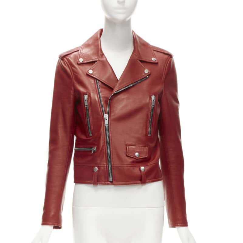 Saint Laurent Red Moto Jacket Red Leather Very good - Inside View