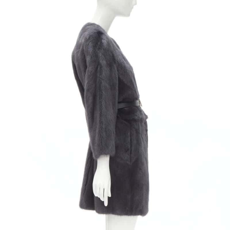 Fendi Grey Reversible Zip Coat Black Fur Very good - Model View