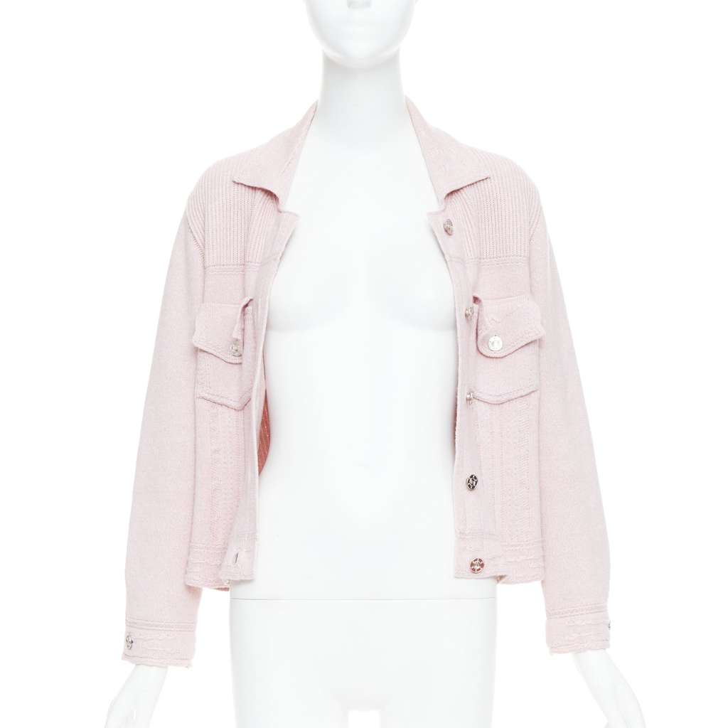 Barrie Topstitched Cardigan Pink Cashmere Very good - Inside View