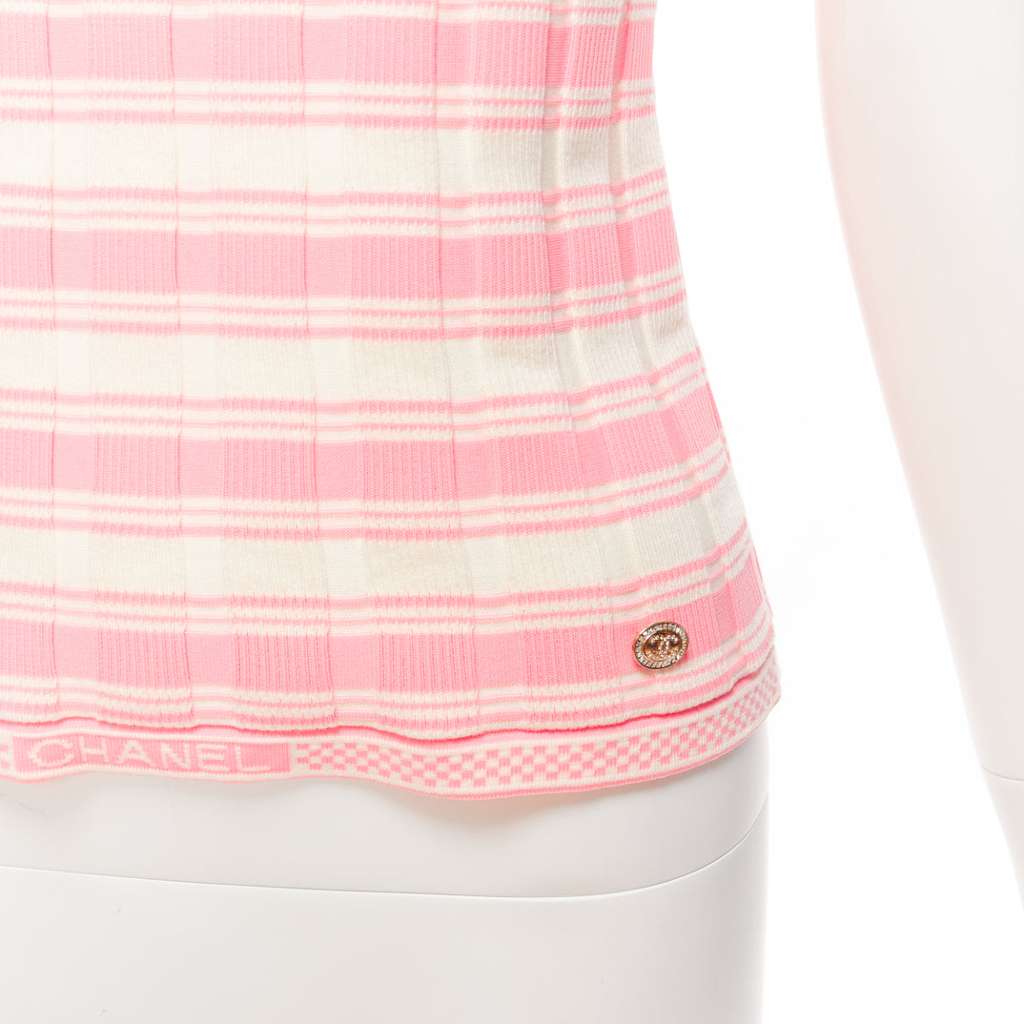 Chanel Stripe Logo Sweater Pink Cotton Very good - Back View