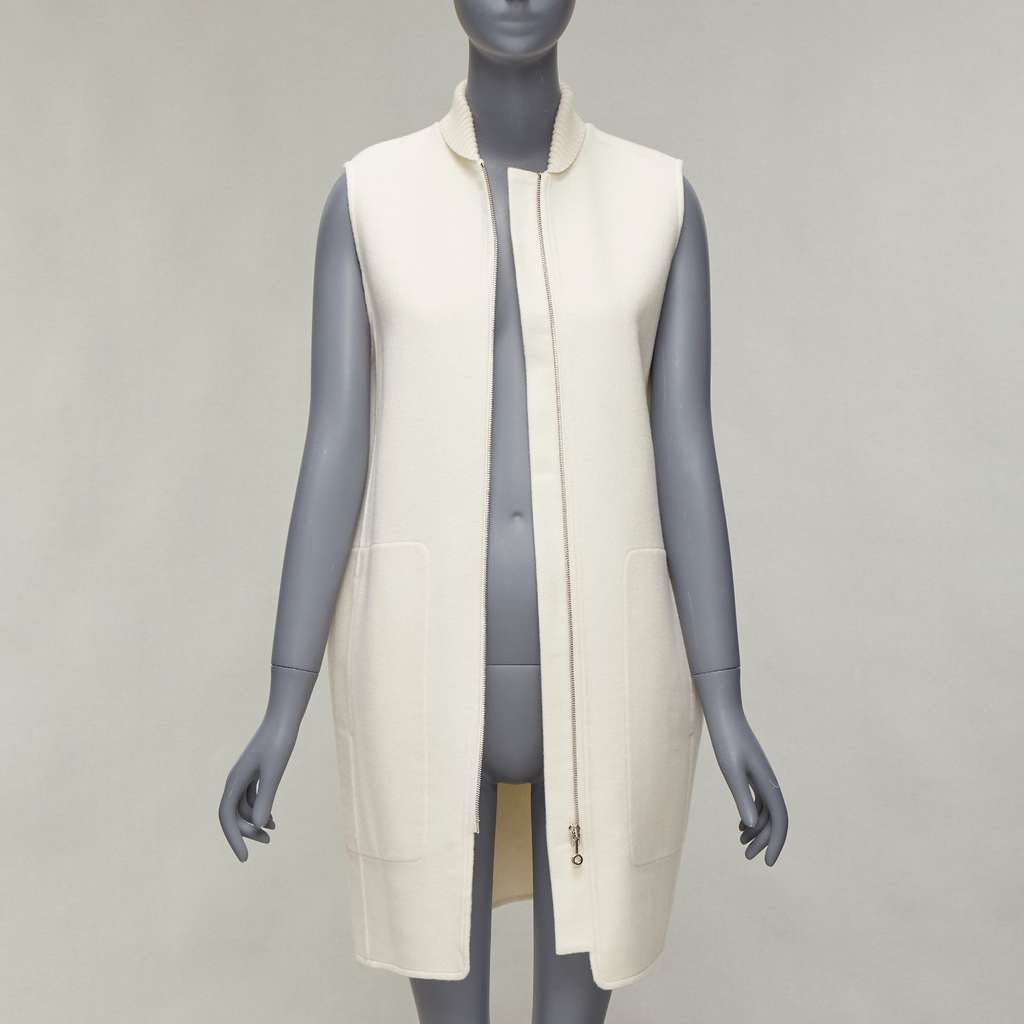 Hermès Cream Ribbed Sleeveless Coat Beige Cashmere Never worn - Inside View