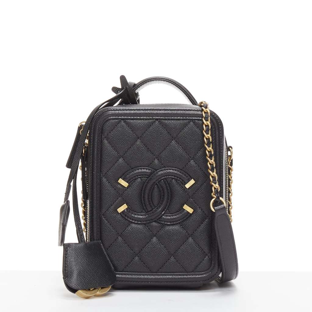 Chanel N/S Vanity Vertical Black Leather Very good - Front View