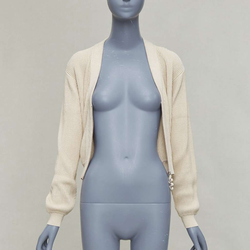 Hermès Zipper Head Cardigan Beige Viscose Never worn - Inside View