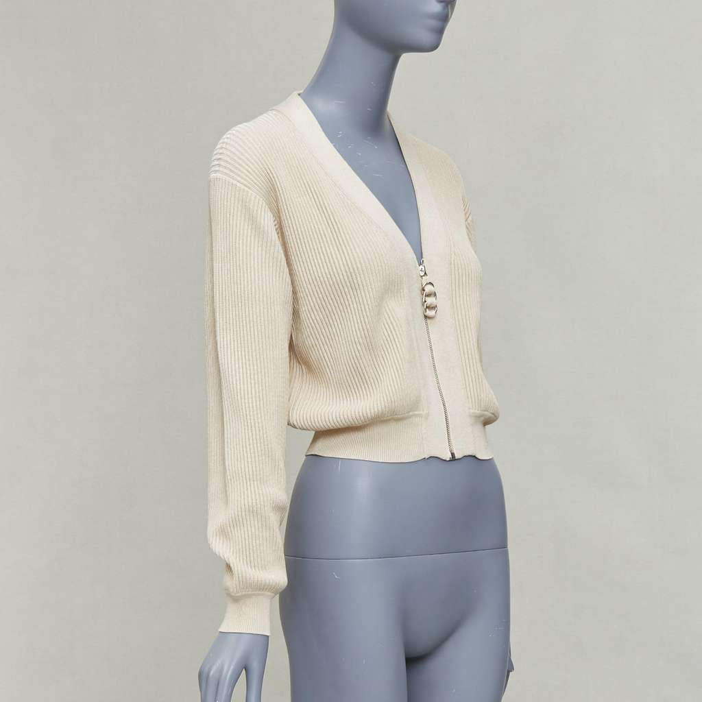 Hermès Zipper Head Cardigan Beige Viscose Never worn - Model View