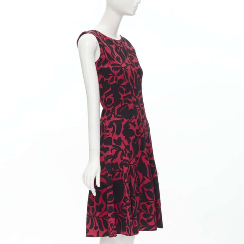 Oscar De La Renta Panelled Flared Dress Red Polyester Very good - Inside View