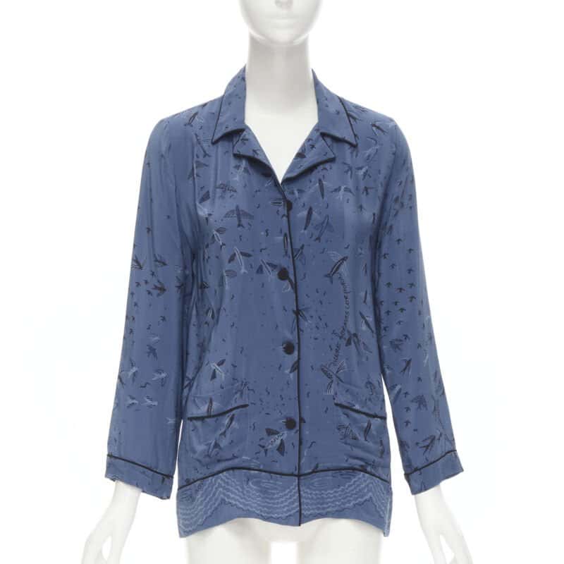 Valentino Garavani Garden Delight Shirt Blue Silk Never worn - Front View