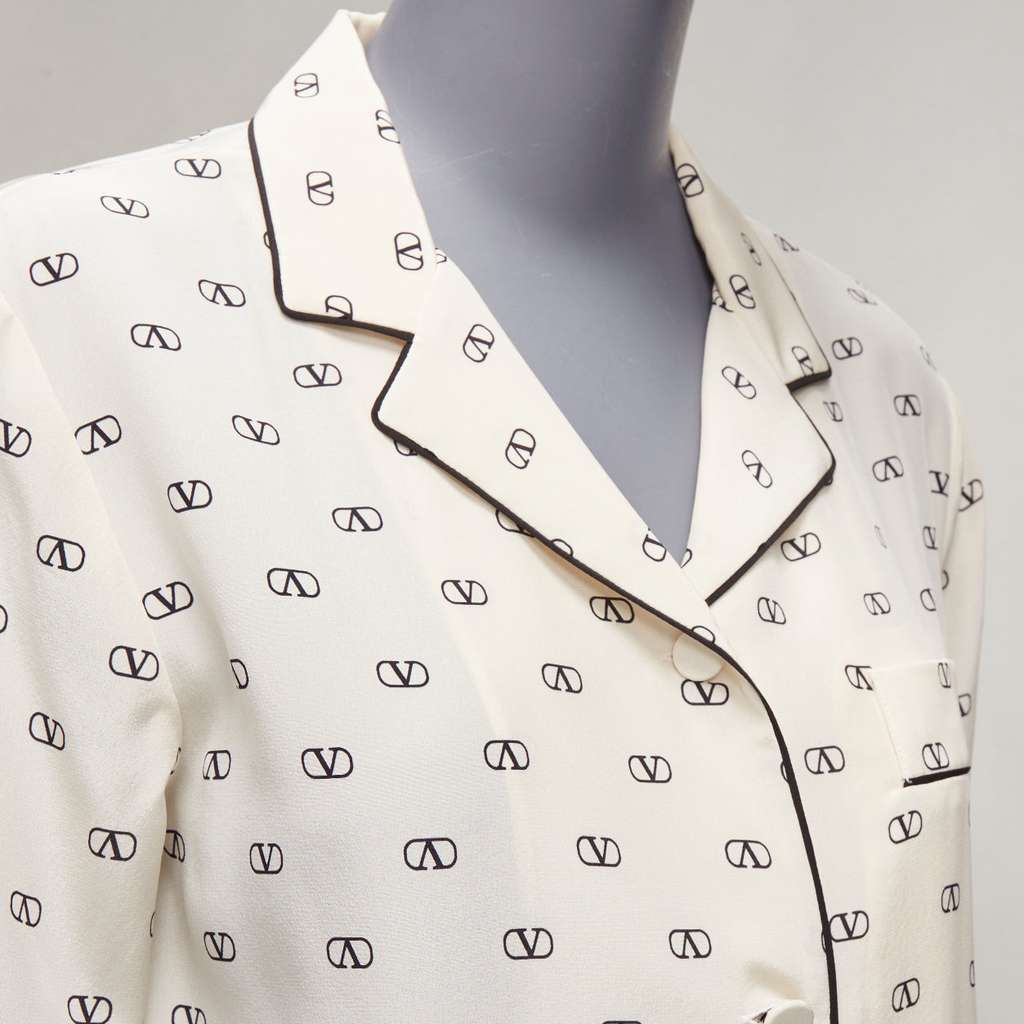 Valentino Garavani Piping Pajama Shirt Beige Silk Never worn, with tag - Back View