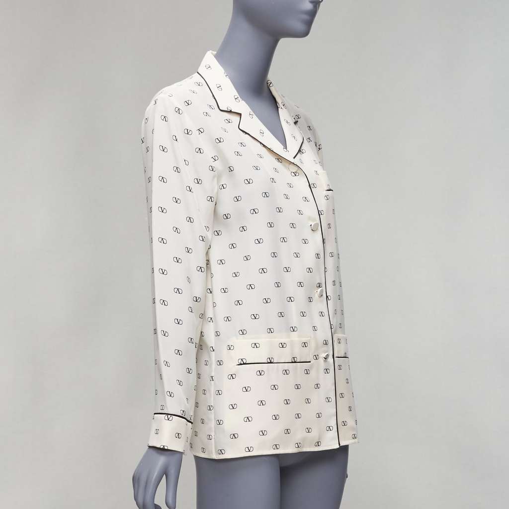 Valentino Garavani Piping Pajama Shirt Beige Silk Never worn, with tag - Inside View