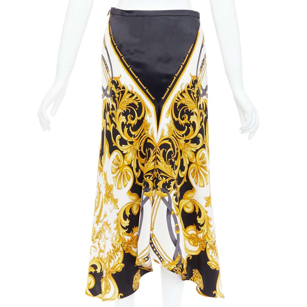 Versace Barocco Bias Skirt Black Silk Very good condition - Box View