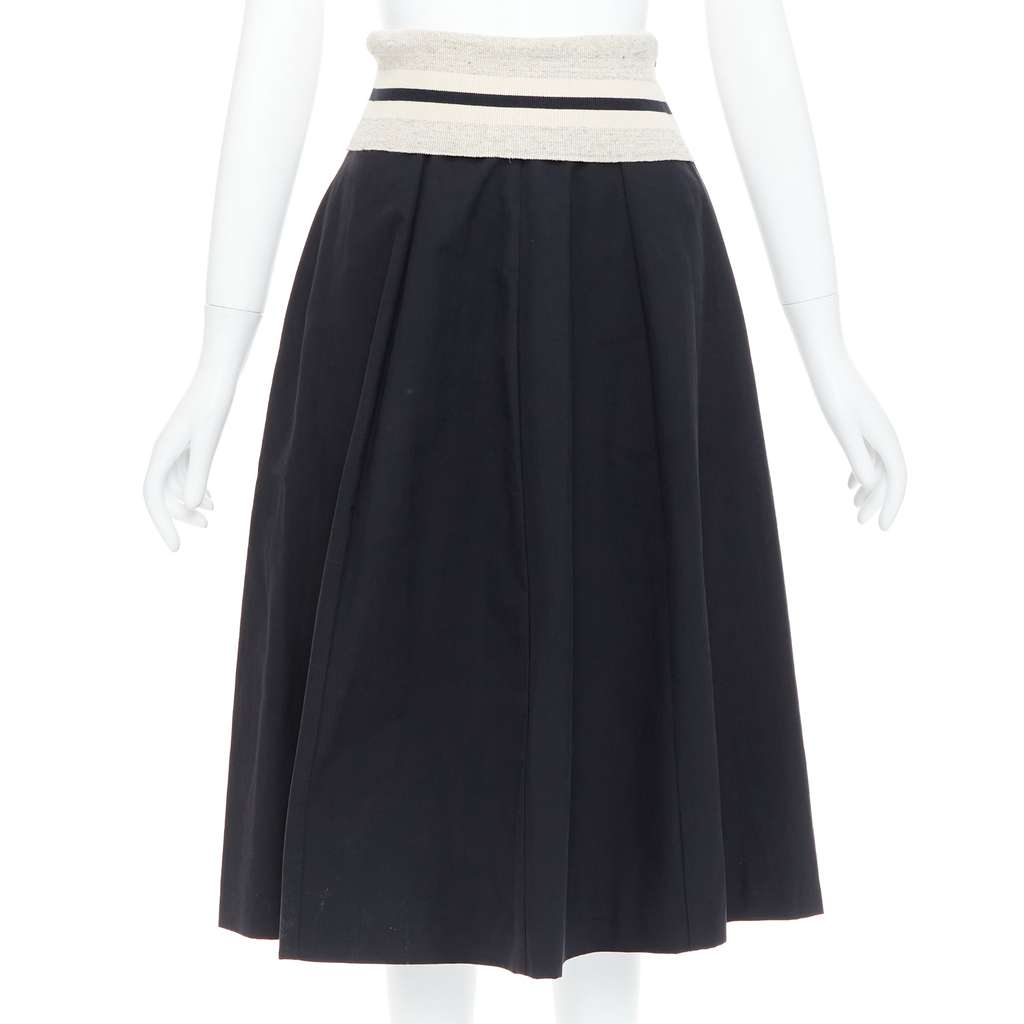 Brunello Cucinelli Foldover Waist Skirt Black Cotton Very good - Front View