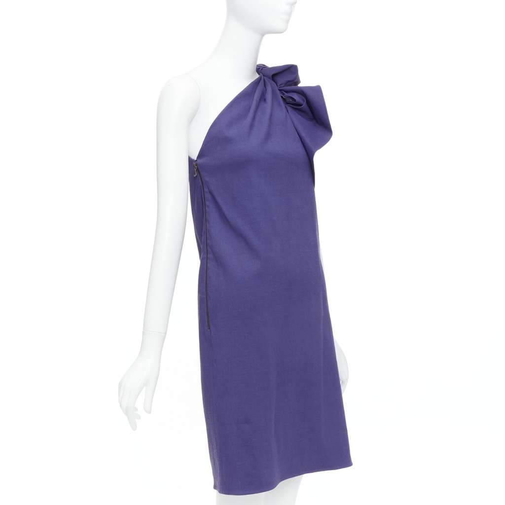 Lanvin One Shoulder Ruffle Dress Purple Linen Never worn, with tag - Inside View