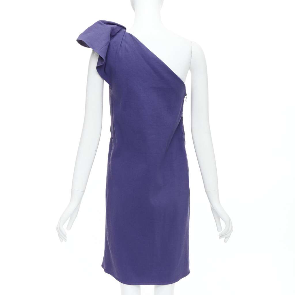 Lanvin One Shoulder Ruffle Dress Purple Linen Never worn, with tag - Box View