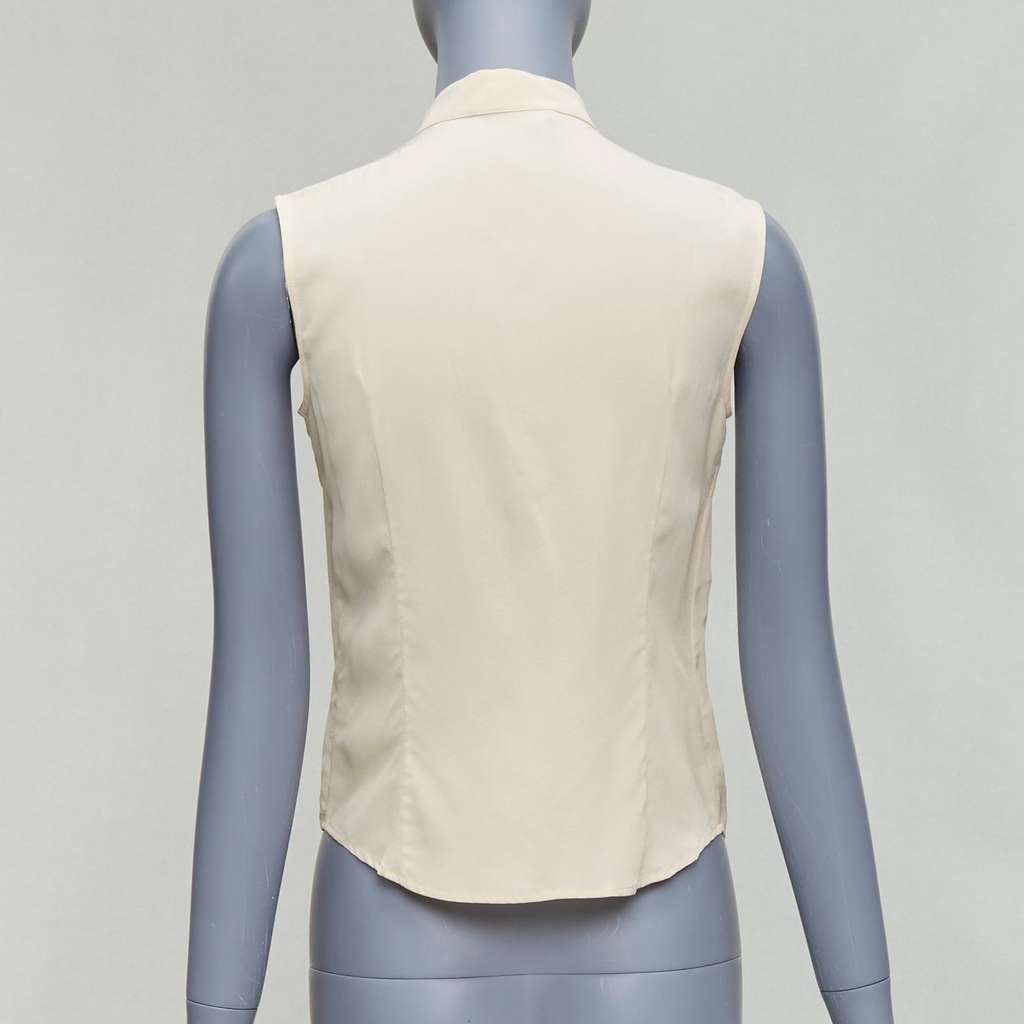 Prada Ruffle Sleeveless Shirt Beige Silk Never worn - Box View