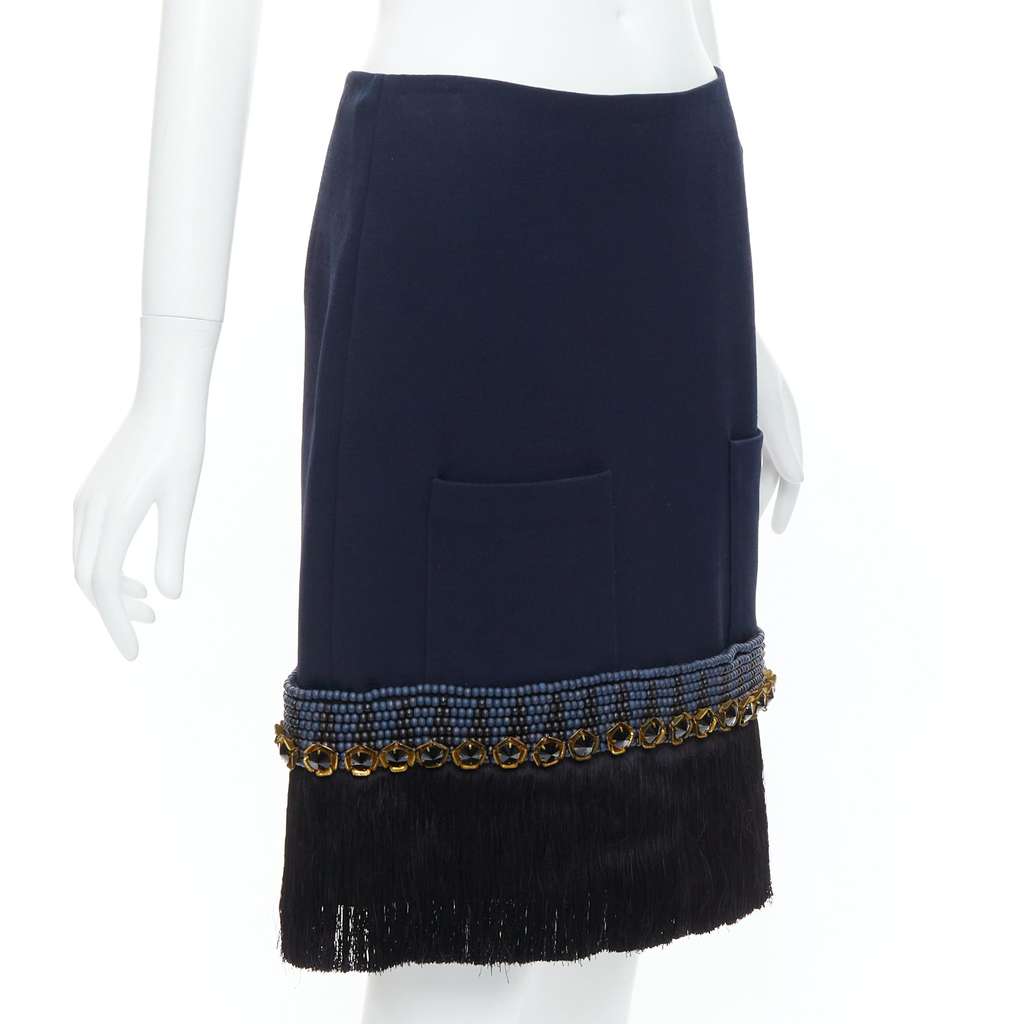 Marni Fringe Hem Skirt Navy Polyamide Very good - Inside View
