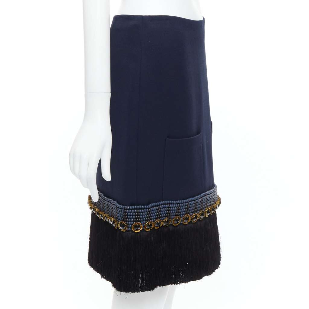 Marni Fringe Hem Skirt Navy Polyamide Very good - Model View