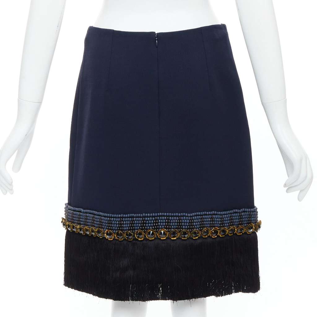 Marni Fringe Hem Skirt Navy Polyamide Very good - Box View
