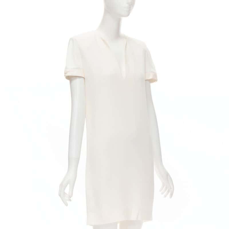 Saint Laurent Crepe Trimmed Dress Beige Very good - Inside View
