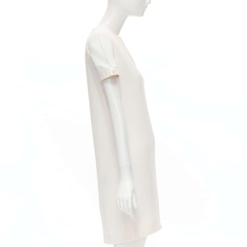 Saint Laurent Crepe Trimmed Dress Beige Very good - Model View