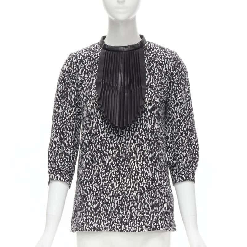 Saint Laurent Leather Bib Blouse Black Silk Very good - Front View