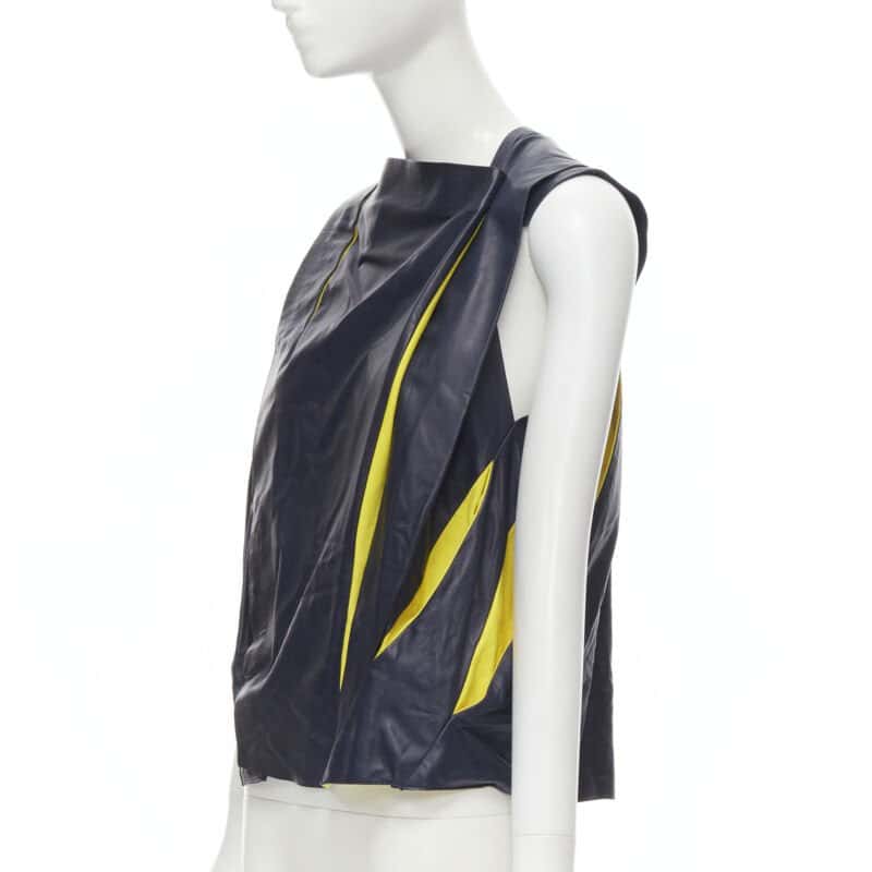 Balenciaga Pleated Leather Top Navy Leather Very good - Front View
