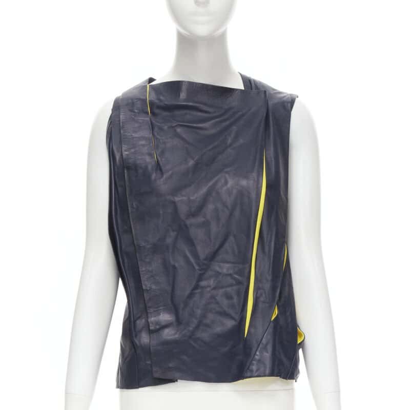 Balenciaga Pleated Leather Top Navy Leather Very good - Back View