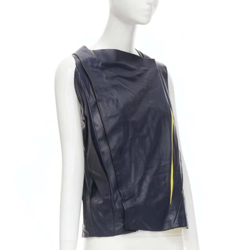 Balenciaga Pleated Leather Top Navy Leather Very good - Inside View