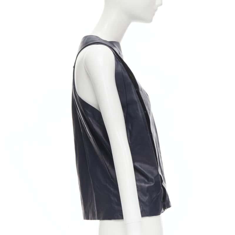 Balenciaga Pleated Leather Top Navy Leather Very good - Model View