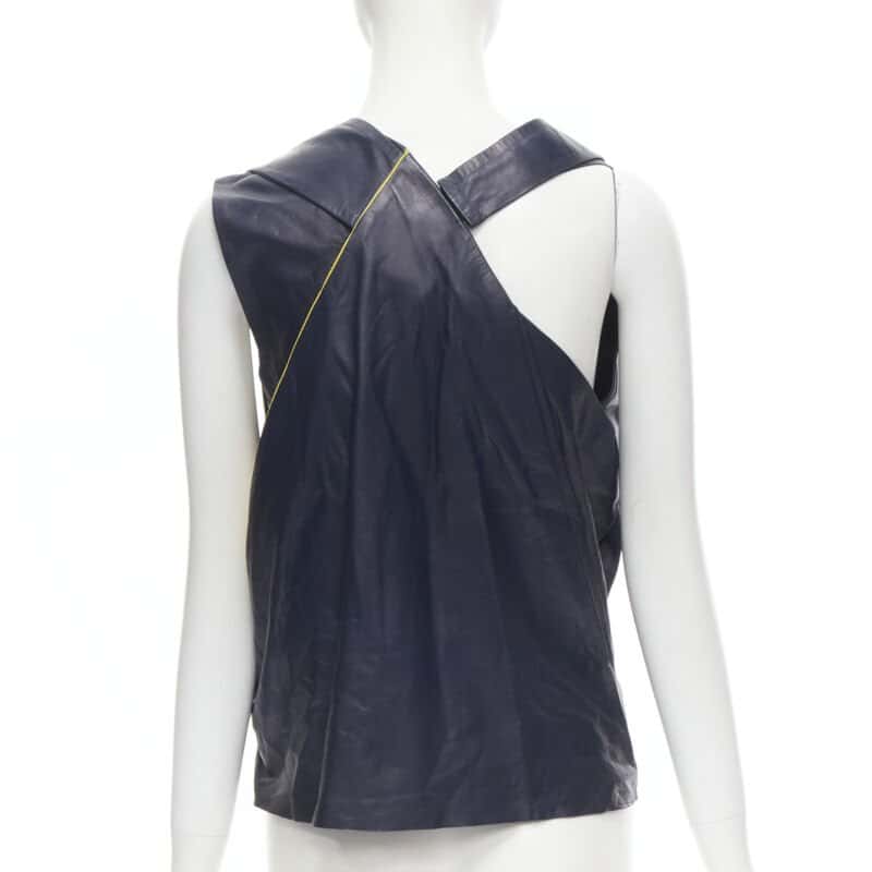 Balenciaga Pleated Leather Top Navy Leather Very good - Box View