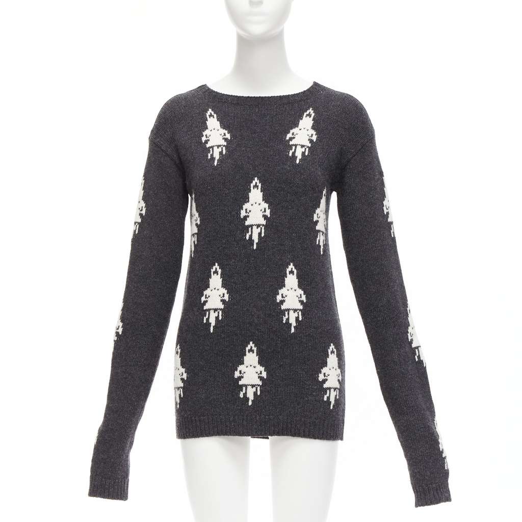 Prada Rocket Intarsia Sweater Grey Wool Never worn - Front View